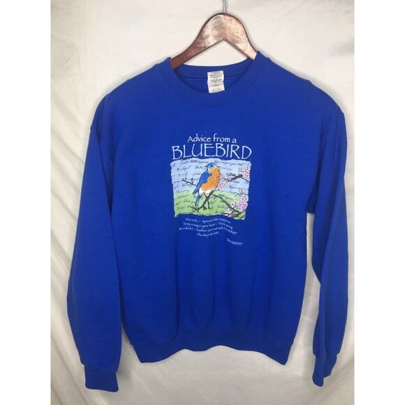 Advice from a Bluebird Sweatshirt Medium Grannycore Gilden USA Vintage - Picture 1 of 7